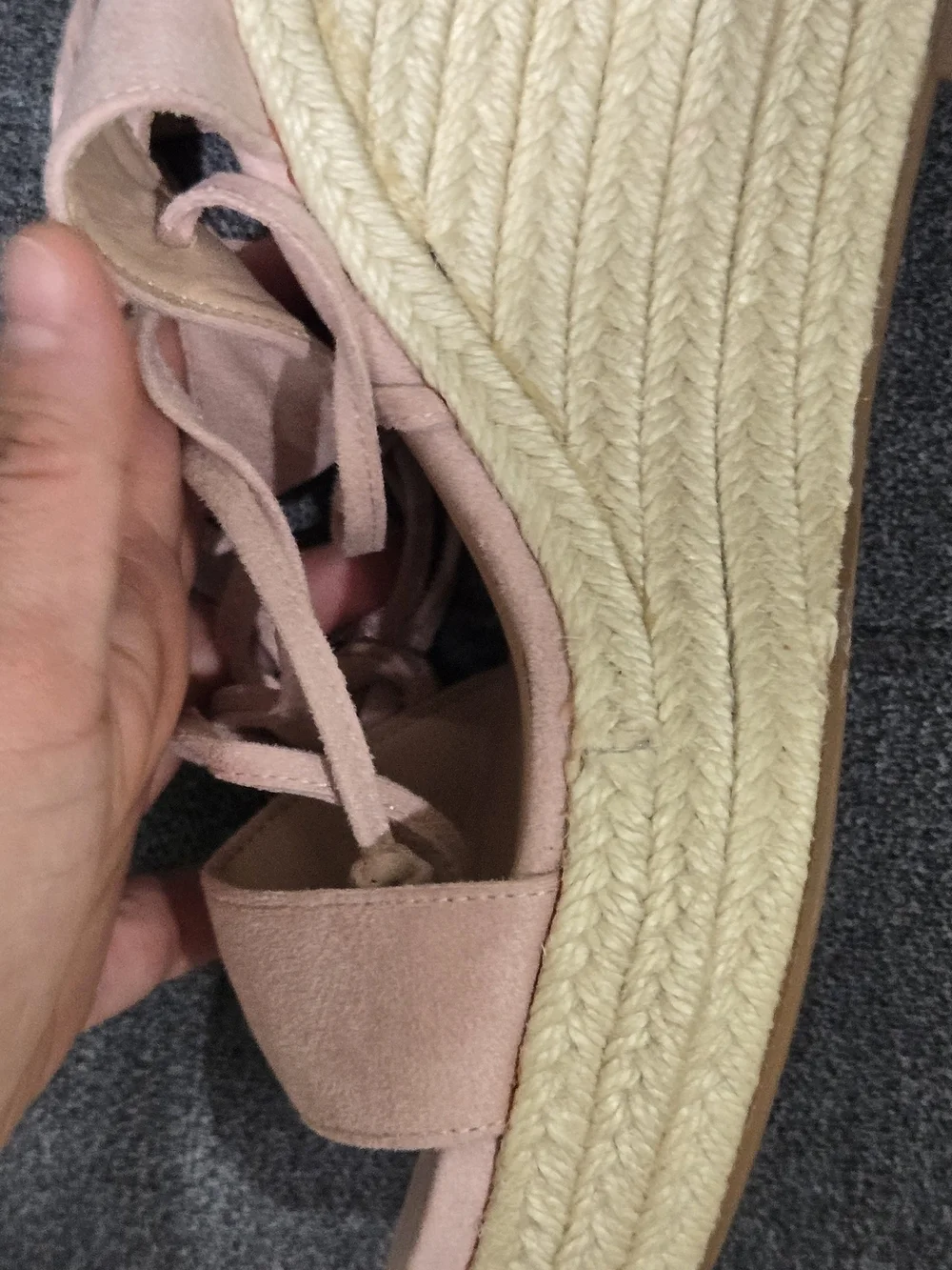 Women’s Blush Pink Suede Lace-Up Wedge Sandals